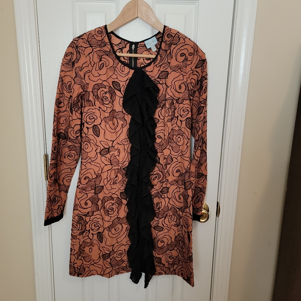 Vintage Tracy Reese Silk Embroidered Floral Dress Size S
